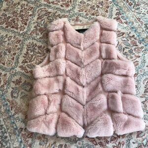 BELLE FARE $525 Rex Rabbit Fur Sheepskin Suede Designer Vest M Pink Designer